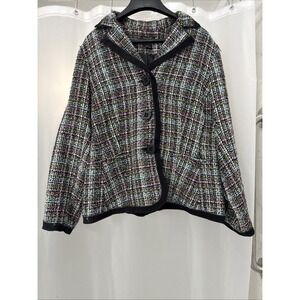 Sunny Taylor Tweed Peacoat Blazer Jacket Plus Size 16W Pink Plaid Work Wear Chic